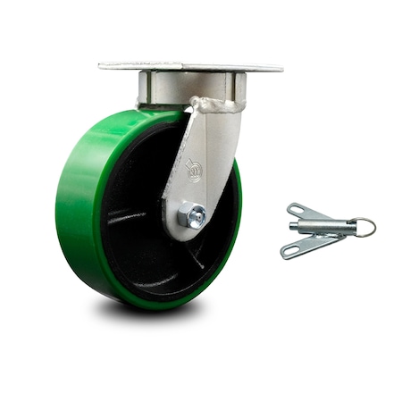 Service Caster 6 Inch Kingpinless Green Poly on Steel Wheel Swivel Caster with Swivel Lock SCC SCC-KP30S620-PUR-GB-BSL